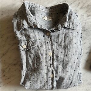 Bridge & Burn Women's Blue Gray Button-Down Shirt with Polka Dot Print Medium